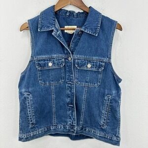 Vintage Eddie Bauer 100% Cotton Denim Vest Button Front‎ Layering 90s Country